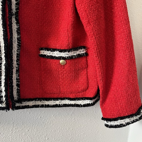 Talbots Red Tweed Jacket Size 12P Fringe Gold Buttons Red White Old Money Preppy - Picture 5 of 14